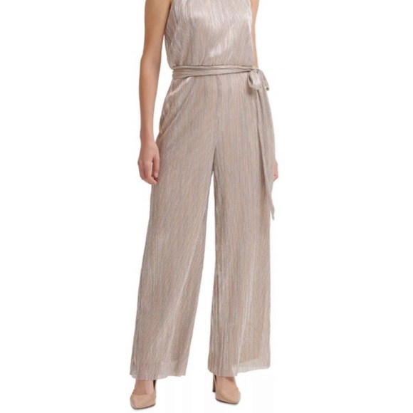 ELIZA J Pleated Metallic Jumpsuit Size 14 - Picture 3 of 3
